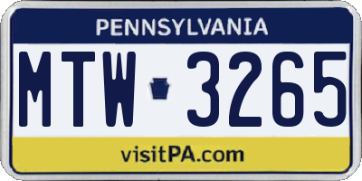 PA license plate MTW3265