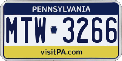 PA license plate MTW3266