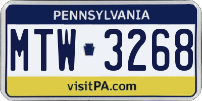 PA license plate MTW3268