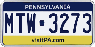 PA license plate MTW3273