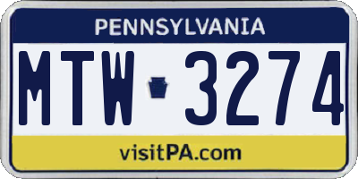 PA license plate MTW3274