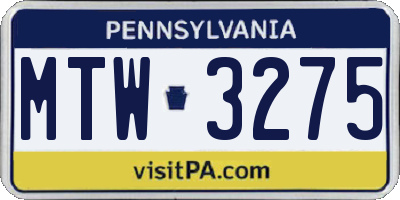 PA license plate MTW3275