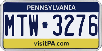 PA license plate MTW3276