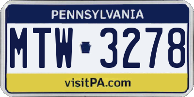 PA license plate MTW3278
