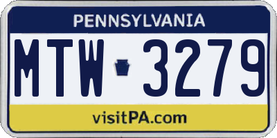 PA license plate MTW3279
