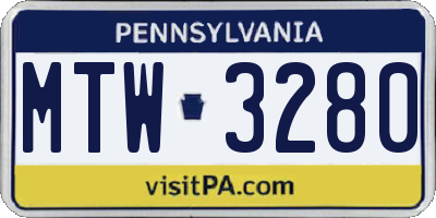 PA license plate MTW3280