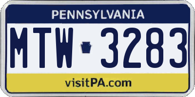 PA license plate MTW3283