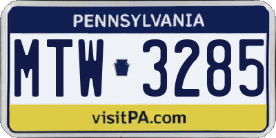 PA license plate MTW3285