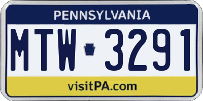 PA license plate MTW3291