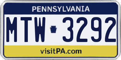 PA license plate MTW3292