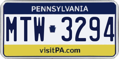 PA license plate MTW3294