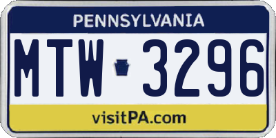 PA license plate MTW3296