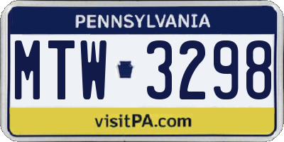 PA license plate MTW3298