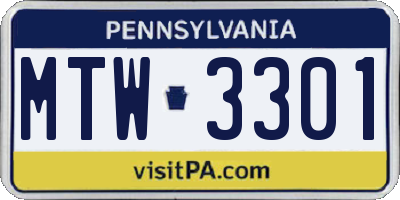 PA license plate MTW3301