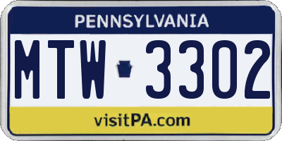 PA license plate MTW3302