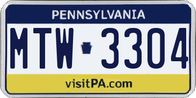 PA license plate MTW3304