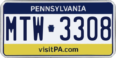 PA license plate MTW3308