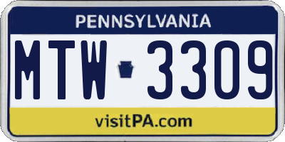 PA license plate MTW3309