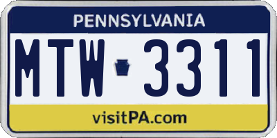 PA license plate MTW3311