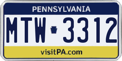 PA license plate MTW3312