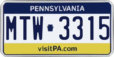 PA license plate MTW3315