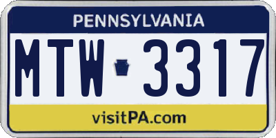 PA license plate MTW3317
