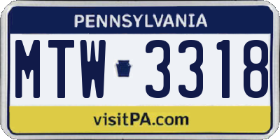 PA license plate MTW3318