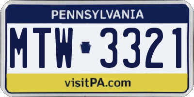 PA license plate MTW3321