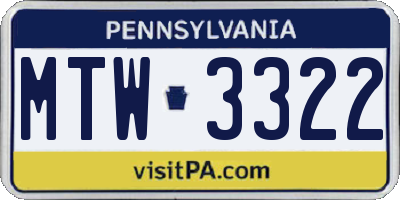 PA license plate MTW3322