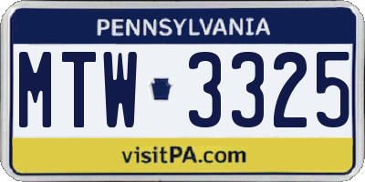 PA license plate MTW3325
