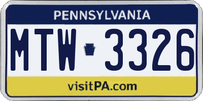 PA license plate MTW3326