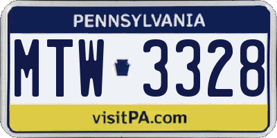 PA license plate MTW3328