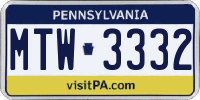 PA license plate MTW3332