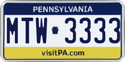 PA license plate MTW3333