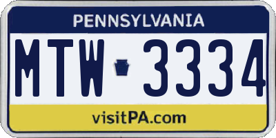 PA license plate MTW3334