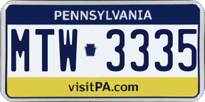 PA license plate MTW3335