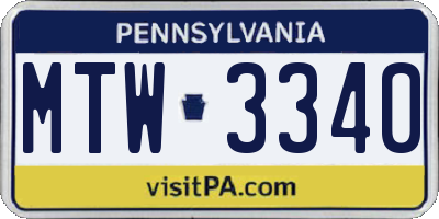 PA license plate MTW3340
