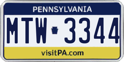 PA license plate MTW3344