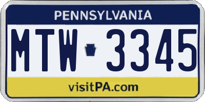 PA license plate MTW3345