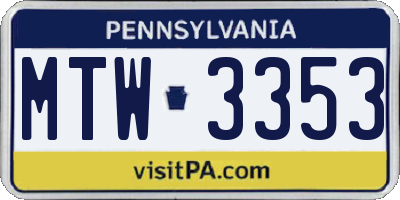 PA license plate MTW3353