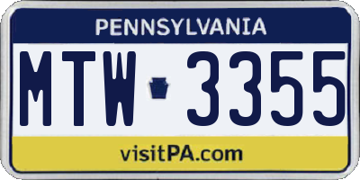PA license plate MTW3355