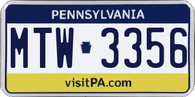 PA license plate MTW3356