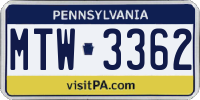 PA license plate MTW3362