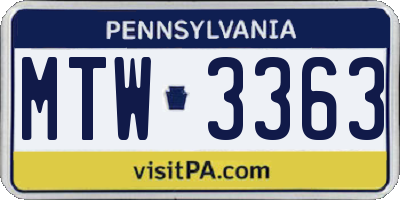 PA license plate MTW3363
