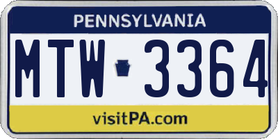 PA license plate MTW3364