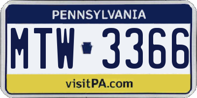 PA license plate MTW3366