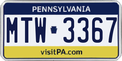 PA license plate MTW3367