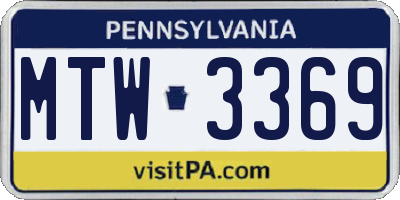 PA license plate MTW3369