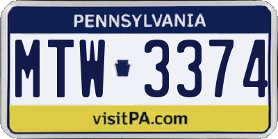 PA license plate MTW3374