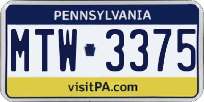 PA license plate MTW3375